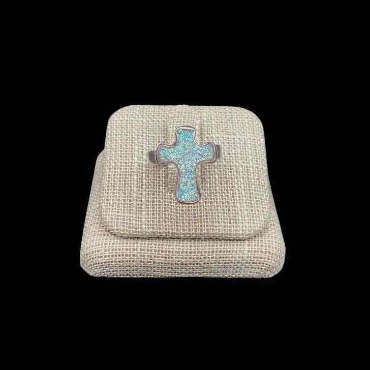 Front Of Sterling Silver Druzy Cross Ring 