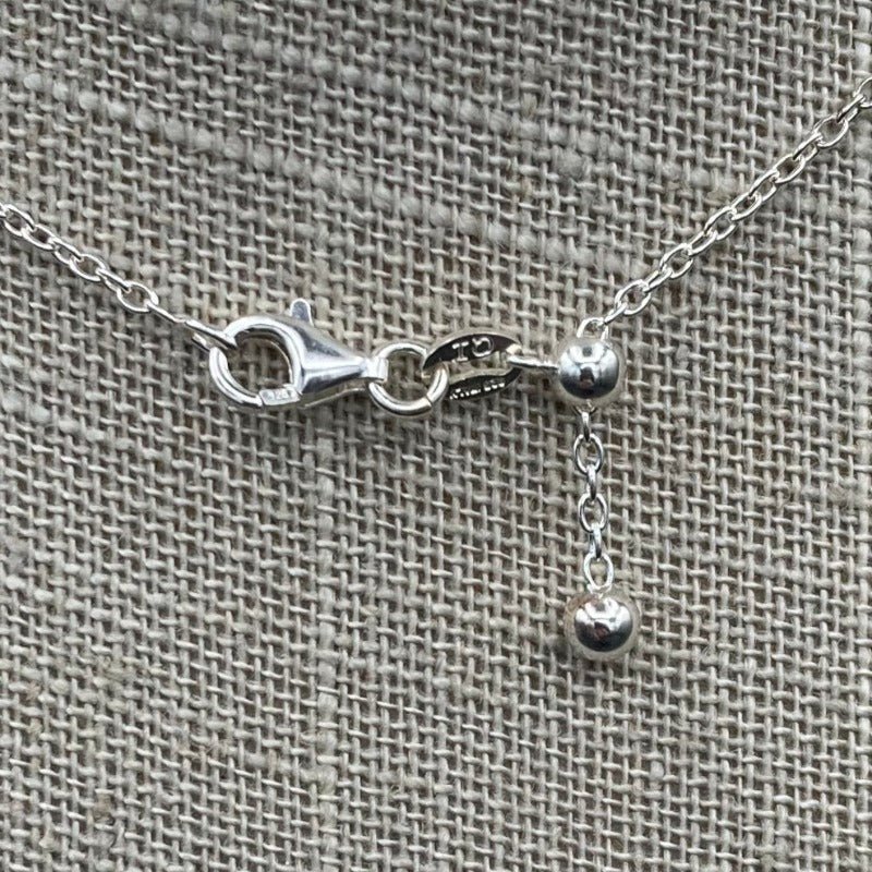 Close Up Of Lobster Claw Clasp And Adjustable Sterling Silver Necklace Chain