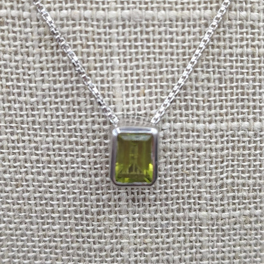Close up of this Sterling Silver and Peridot pendant