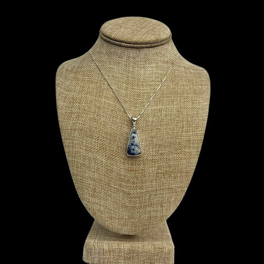 Sterling Silver And Blue Dumortierite Pendant Necklace