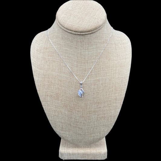 Sterling Silver and blue Dumortierite Quartz in cage pendant necklace