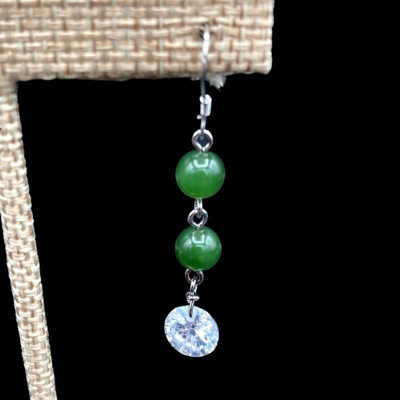 Close Up Of Green Jade Dangle Earrings