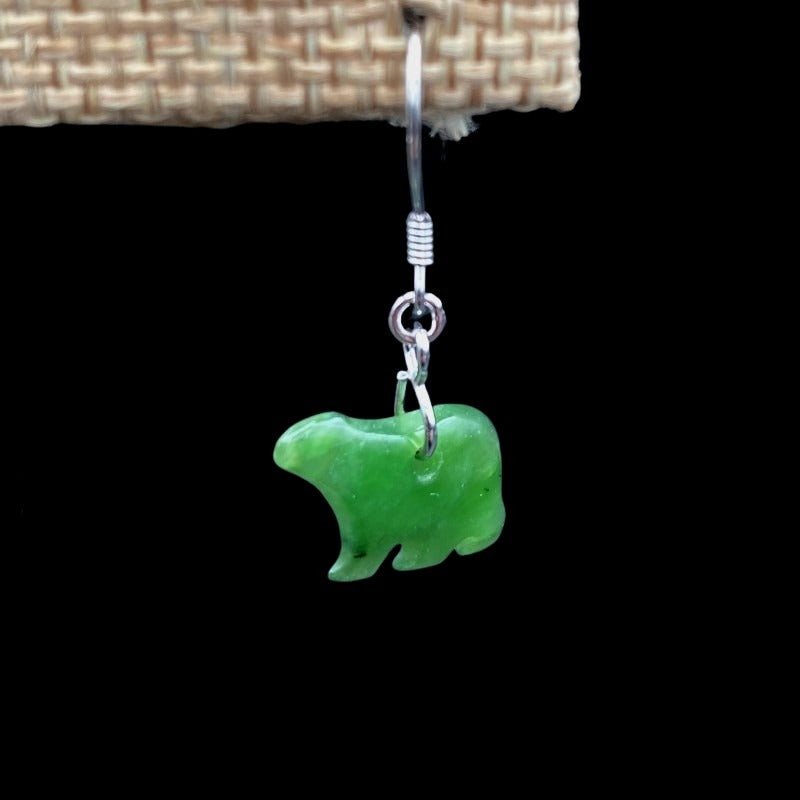 Close Up Of Green Jade Bead Bear Earrings