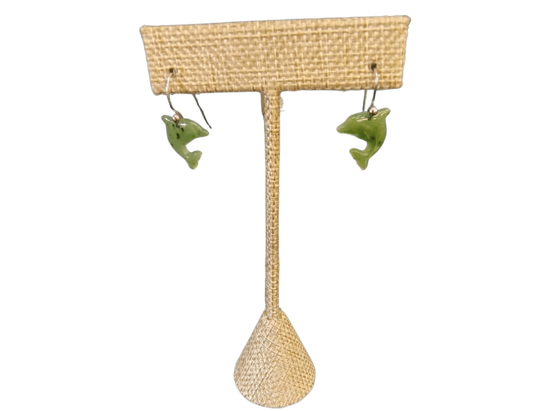 This is the front view of these green Jade dolphin earrings