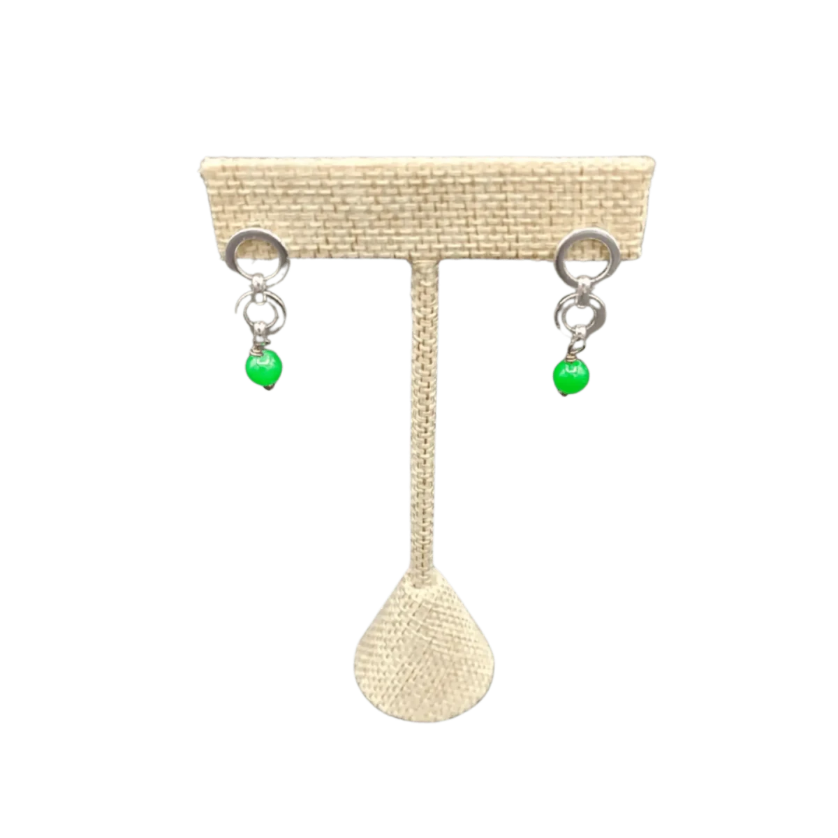 This is the front view of these Sterling Silver hoop and Jade beaded earrings
