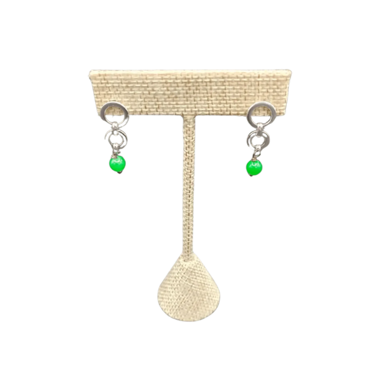 This is the front view of these Sterling Silver hoop and Jade beaded earrings