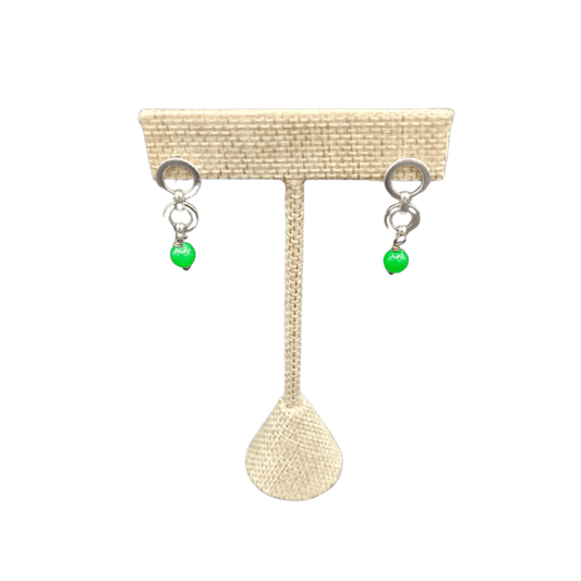 This is the front view of these Sterling Silver hoop and Jade beaded earrings