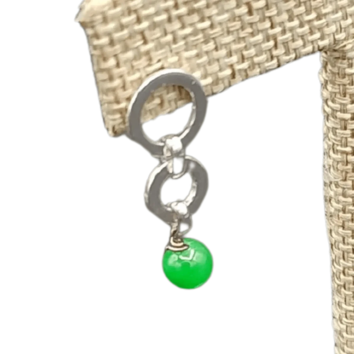 This is a close up of the Sterling Silver hoops and the green Jade bead