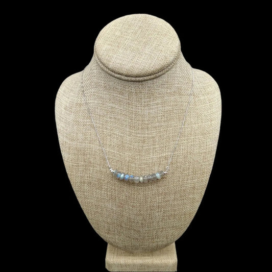 This is the front view of this gorgeous Sterling Silver and Labradorite beaded necklace