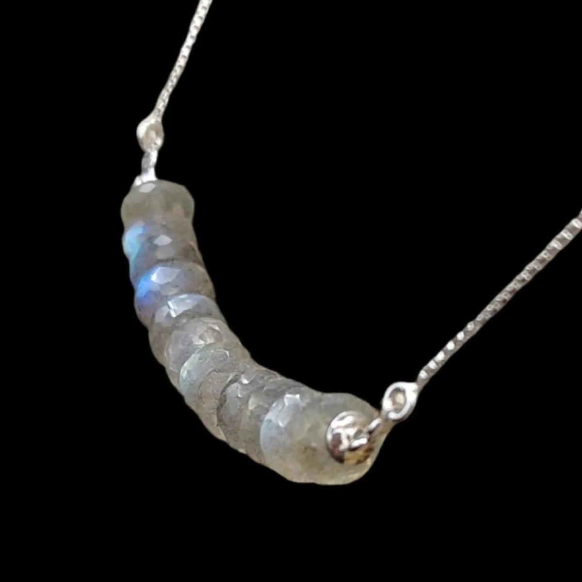 This is the side view of these polished Labradorite beads