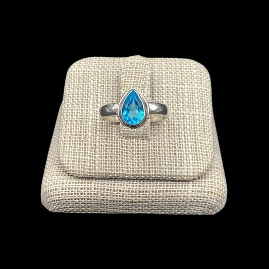 Sterling Silver Pear Cut Blue Topaz Ring