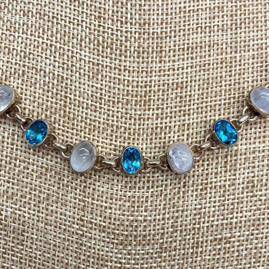 Close Up Of Rainbow Moonstone And Blue Topaz Gemstones