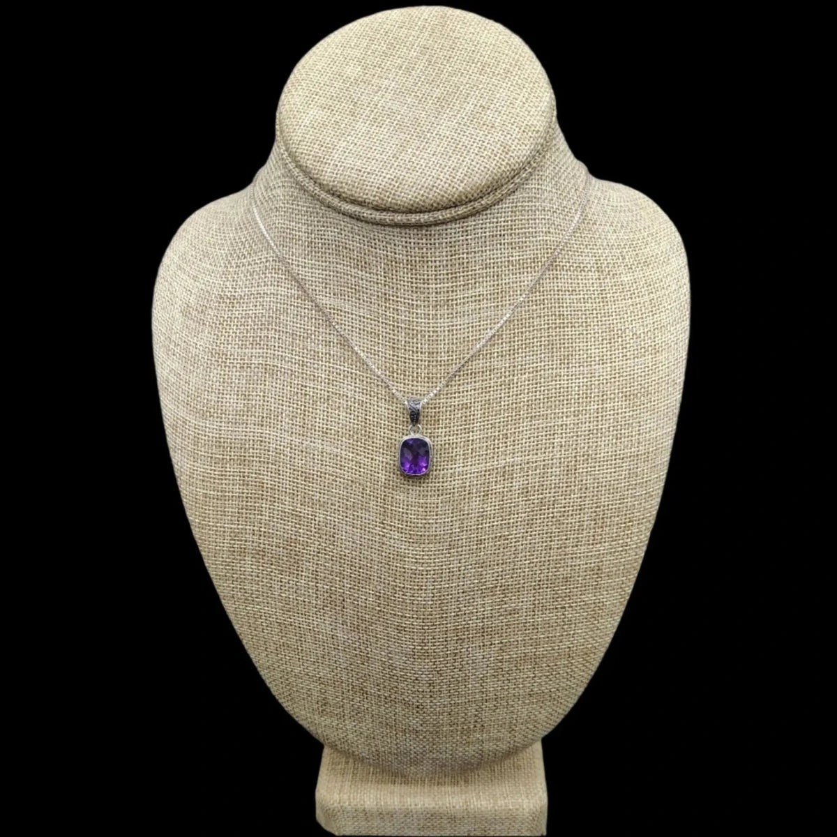 This is the front view of this Sterling Silver and purple Amethyst pendant necklace