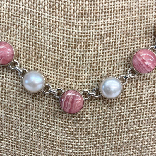 Close Up Of Rhodonite and Pearl Necklace