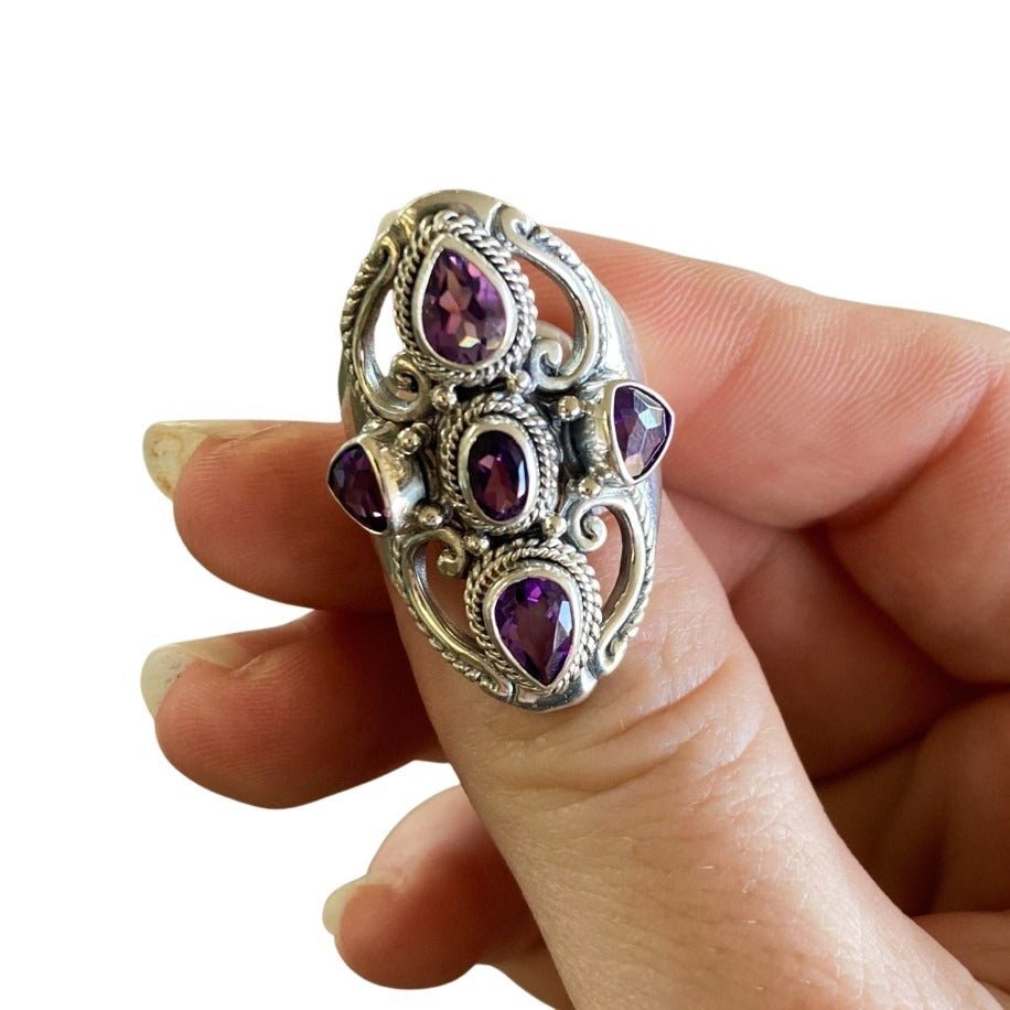 Sterling Silver Amethyst Ring In Natural Outdoor Light