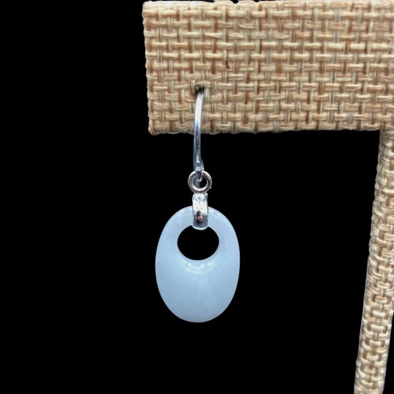 Close Up Of Oval White Jade Sterling Silver Earrings