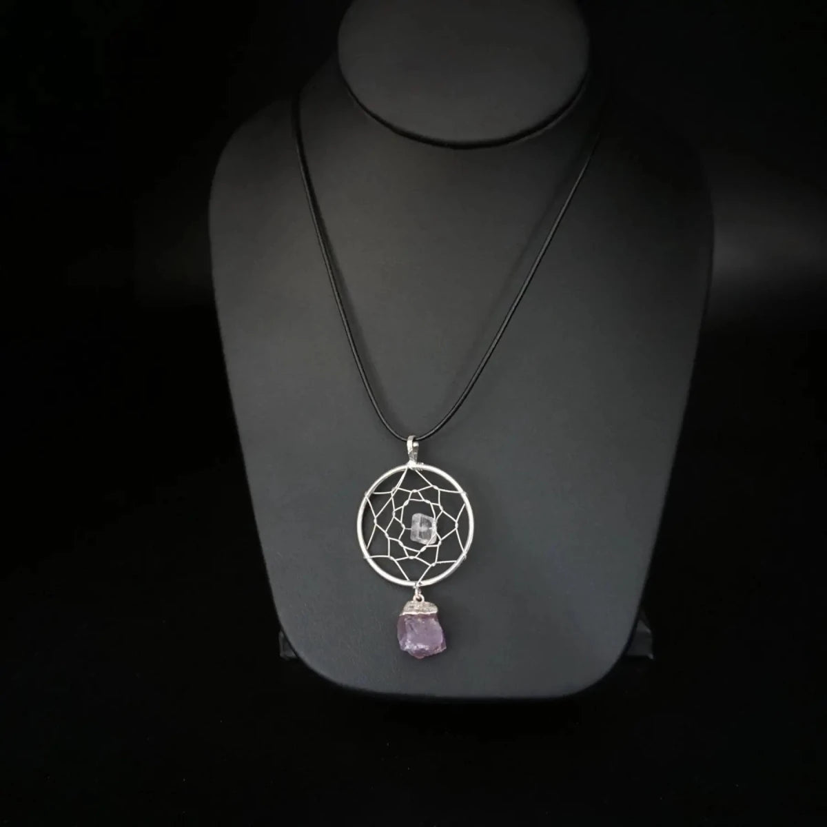 Dream Catcher Necklace Quatz & Amethyst