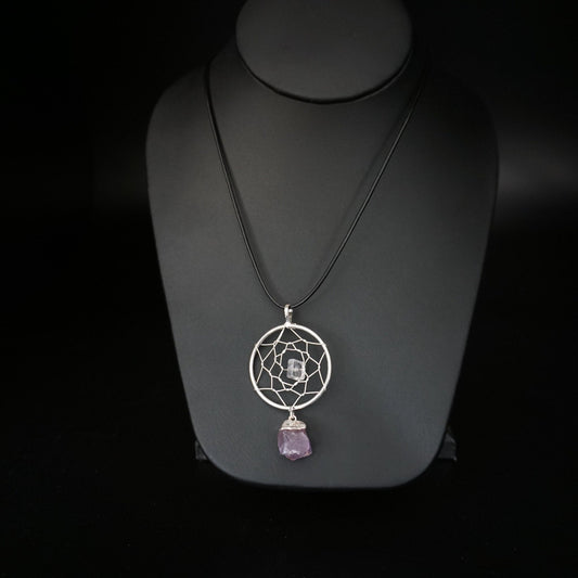 Dream Catcher Necklace Quatz & Amethyst