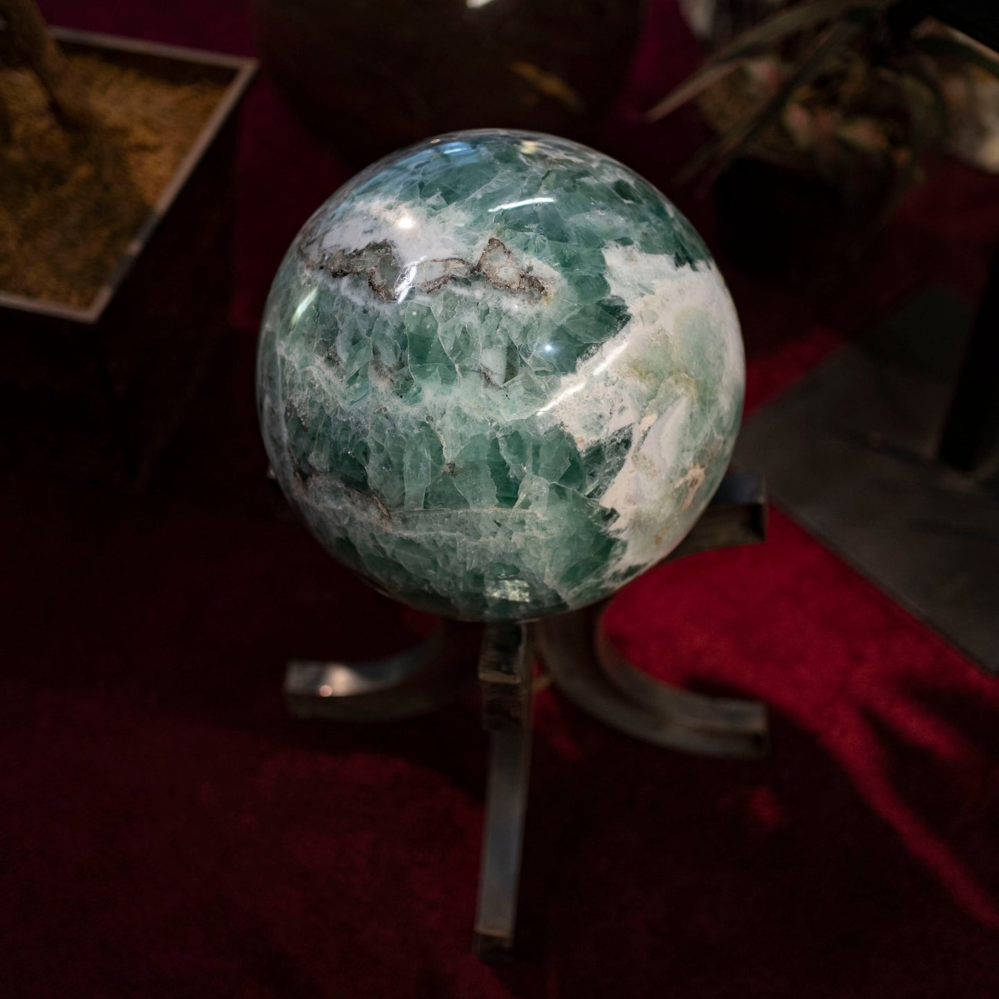 Natural  14 Inch Fluorite Sphere With Display Stand Alternative View