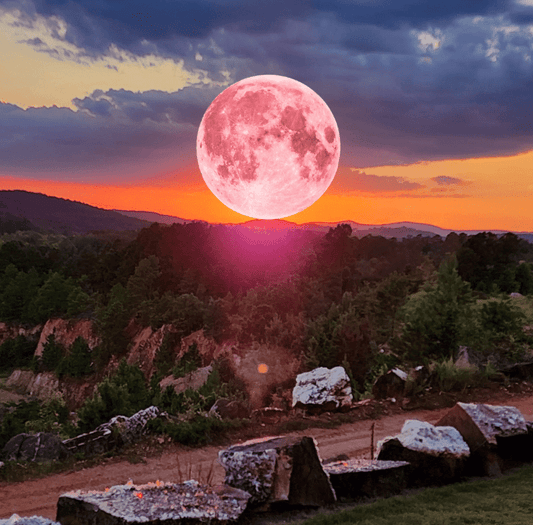 depiction of Strawberry Moon over Ron Coleman Mine