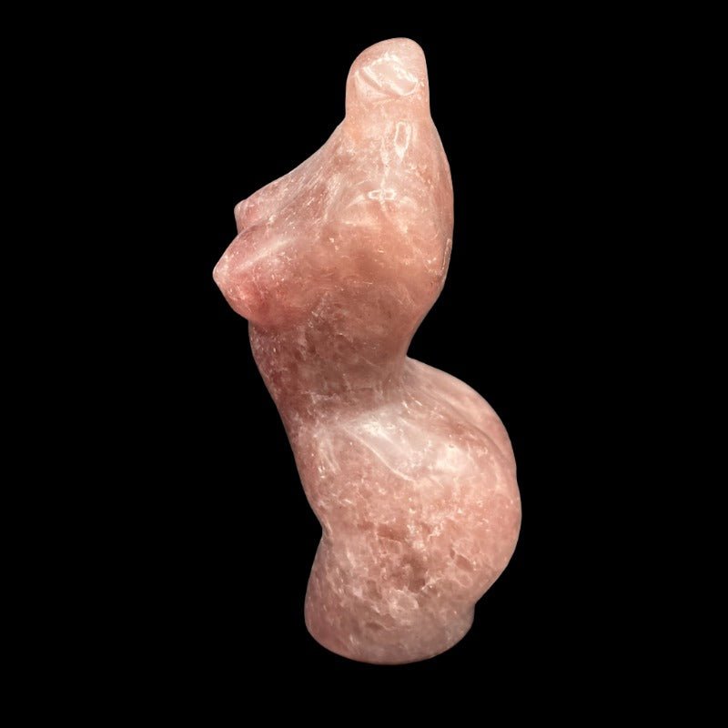 Side View Of Strawberry Quartz Woman Figurine