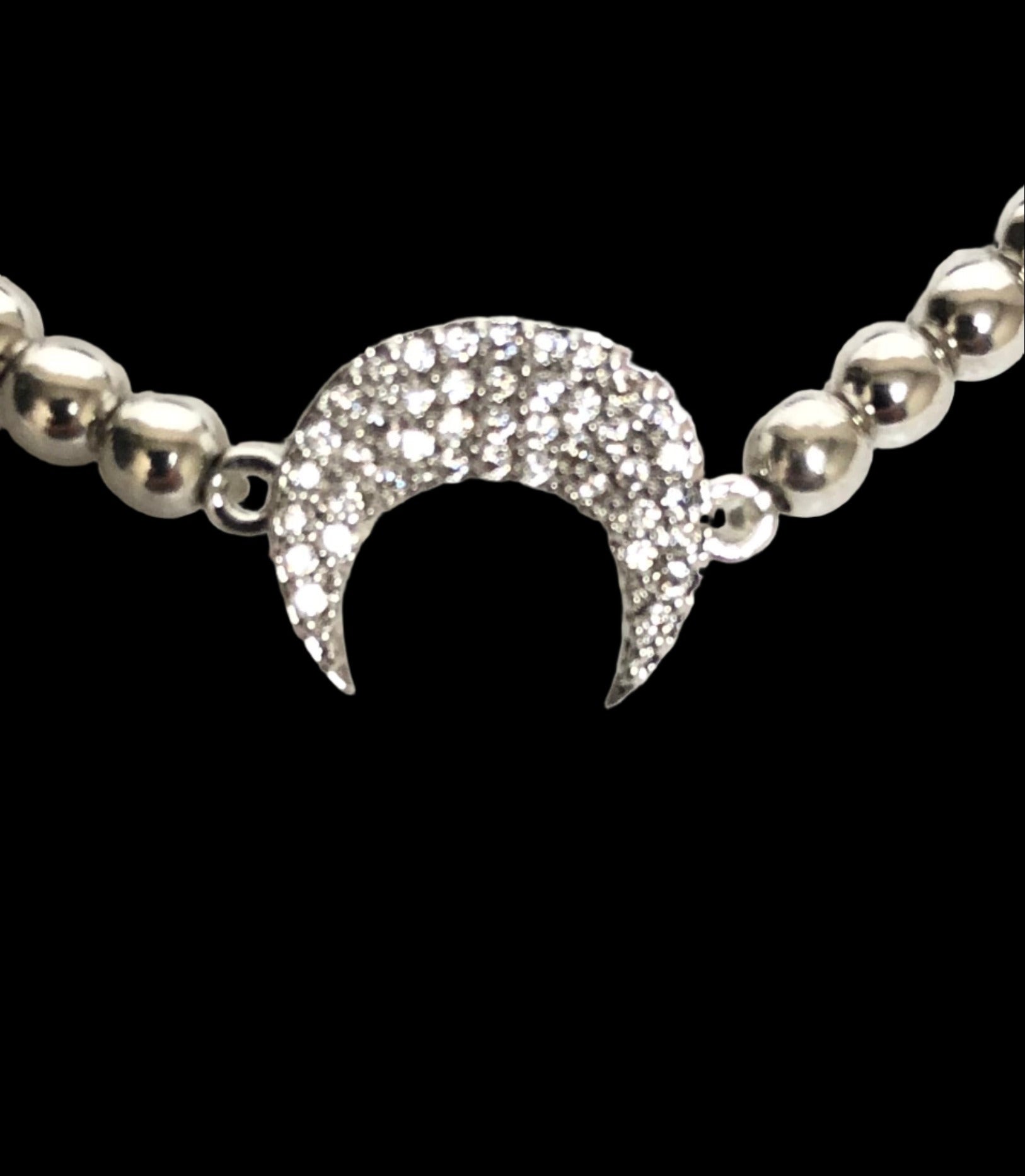 Close Up Half Moon Rhinestone Beaded Stretch Bracelet