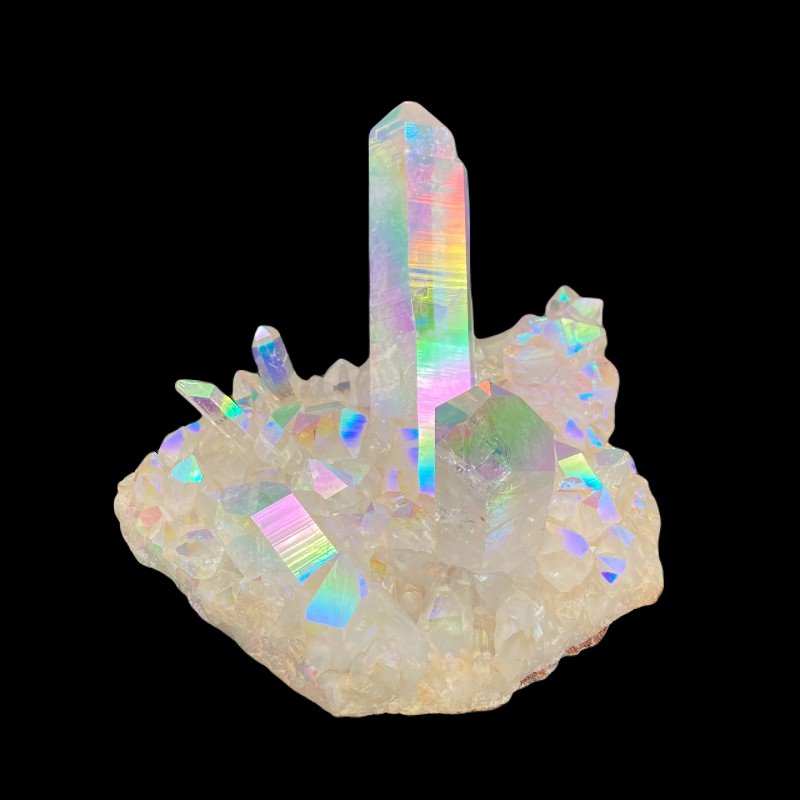 Side View Of Stunning Opal Si Aura Quartz Crystal Cluster