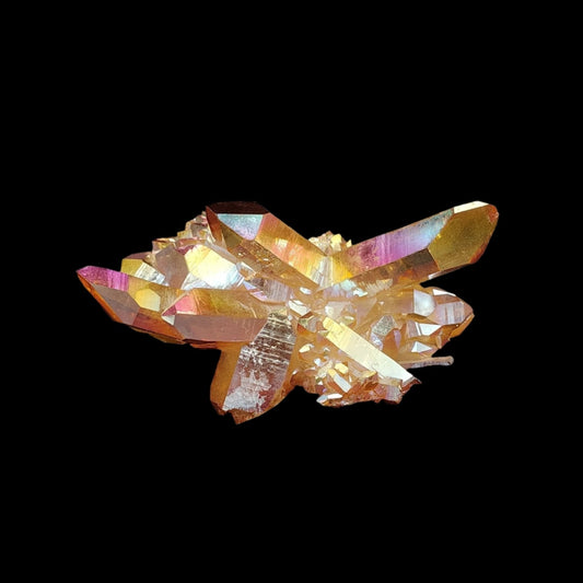 This is the front side of this sunset aura Quartz cluster