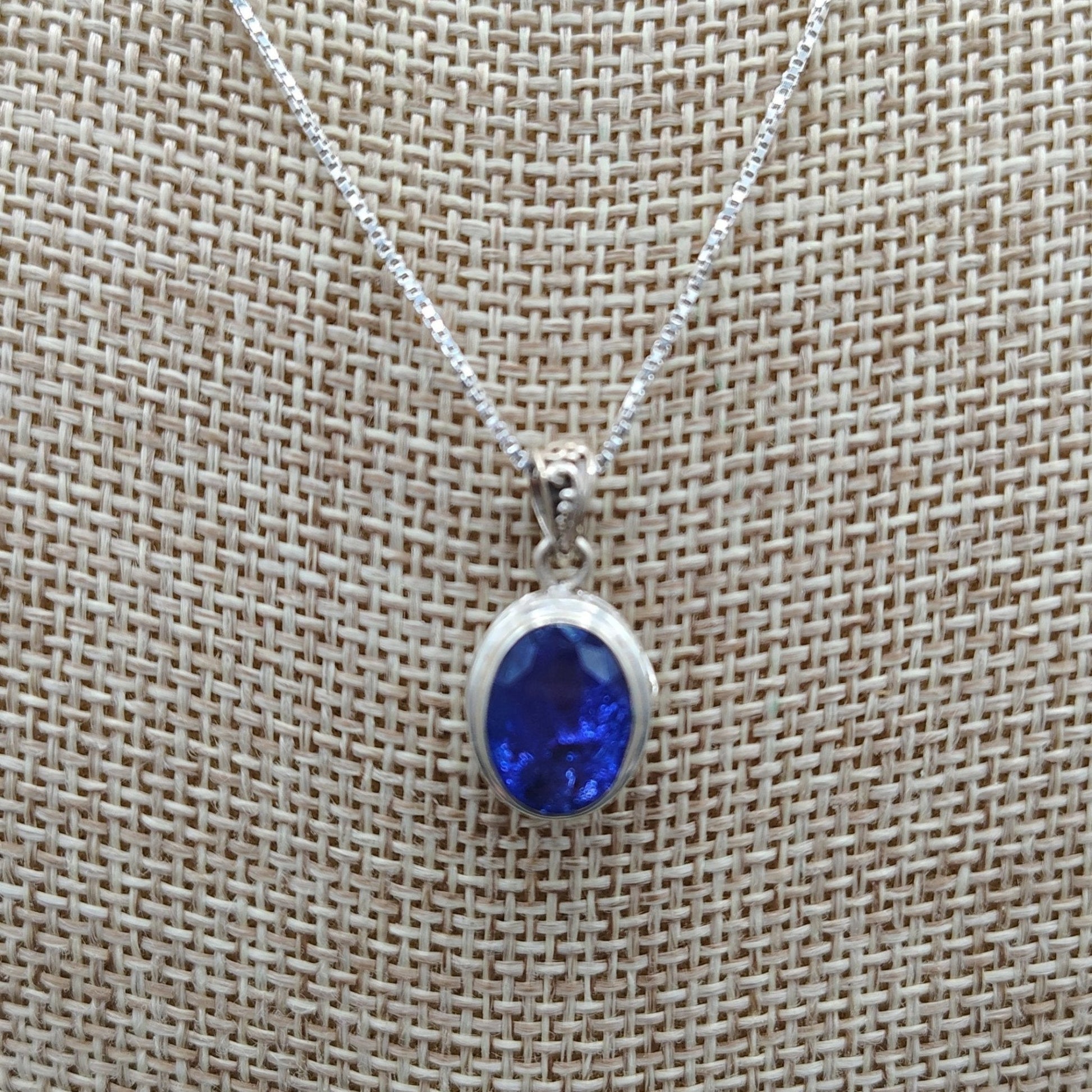 This is a close up of this Sterling Silver and Tanzanite pendant