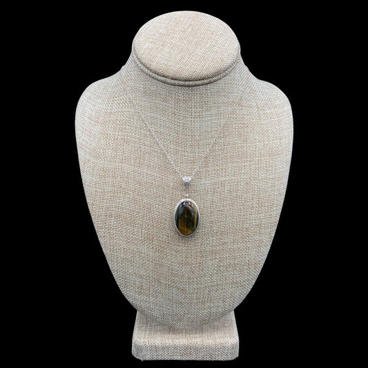 Tiger Eye Pendant And Sterling Silver Chain