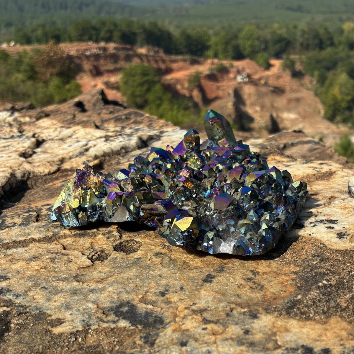 Right side of this quartz cluster, outdoors on a boulder.