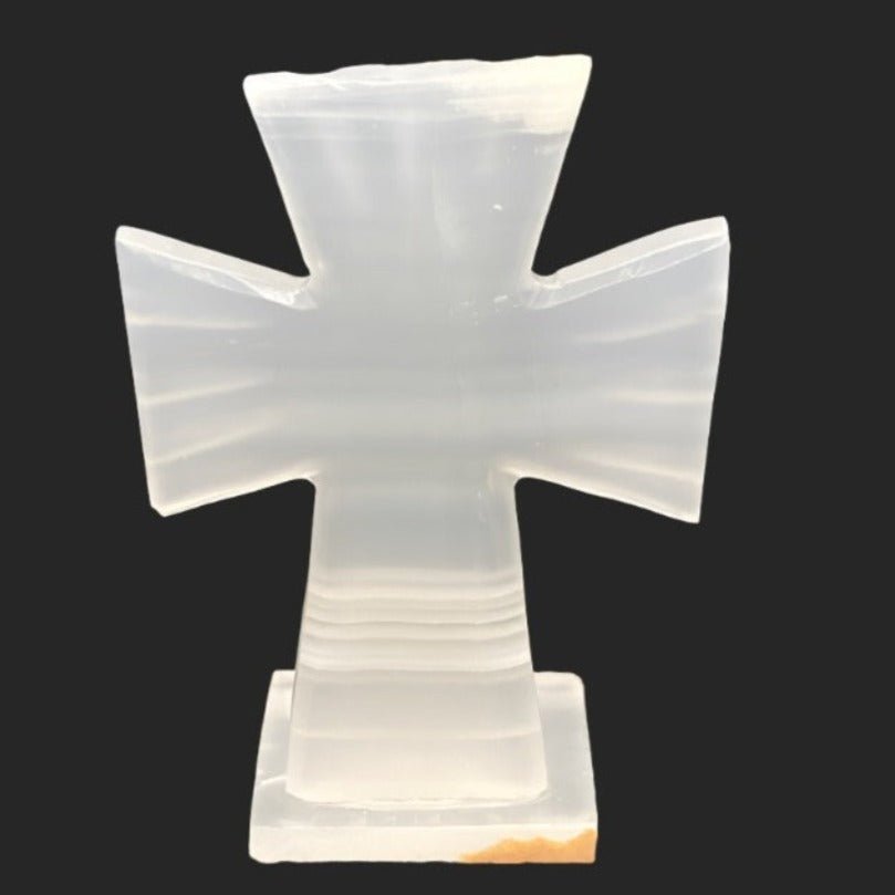 Translucent Calcite Cross With Square Base Home Decor. This Is The Backside.