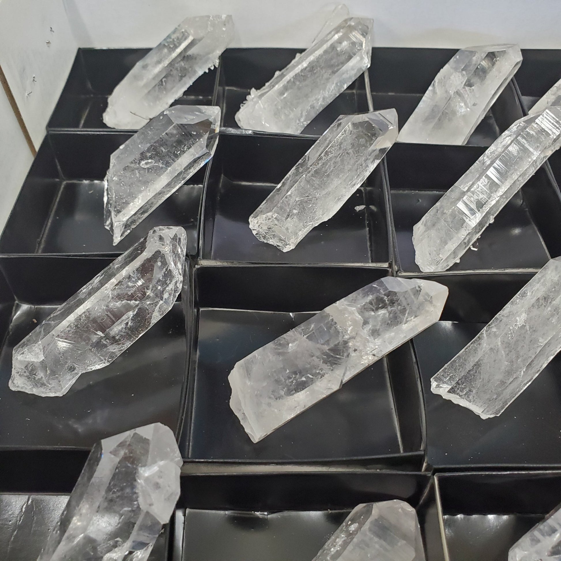 Close up Tray of 24 Crystal Points Water Clear