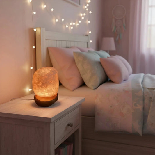 Rose Quartz Tumbled Lamp in a young girls room.