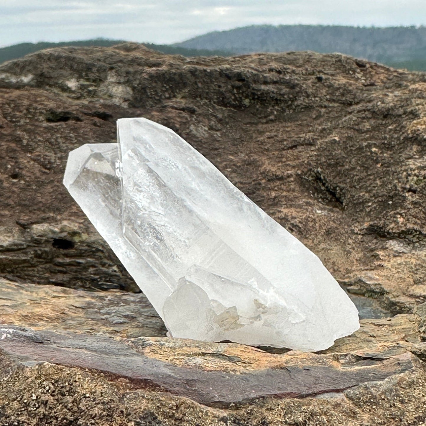 2 Point Crystal Cluster On quartz rock