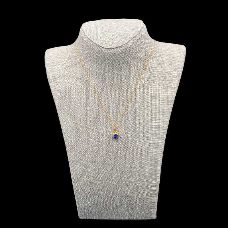 Unique Tanzanite Gemstone Gold Necklace, Gemstone Is Round And Bright blue, Chain Is Gold