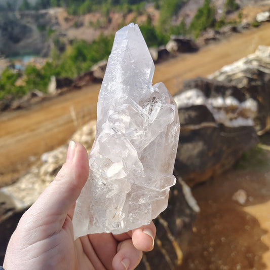 This front side of this twin Quartz crystal point is covered in tabby crystals and druzy.
