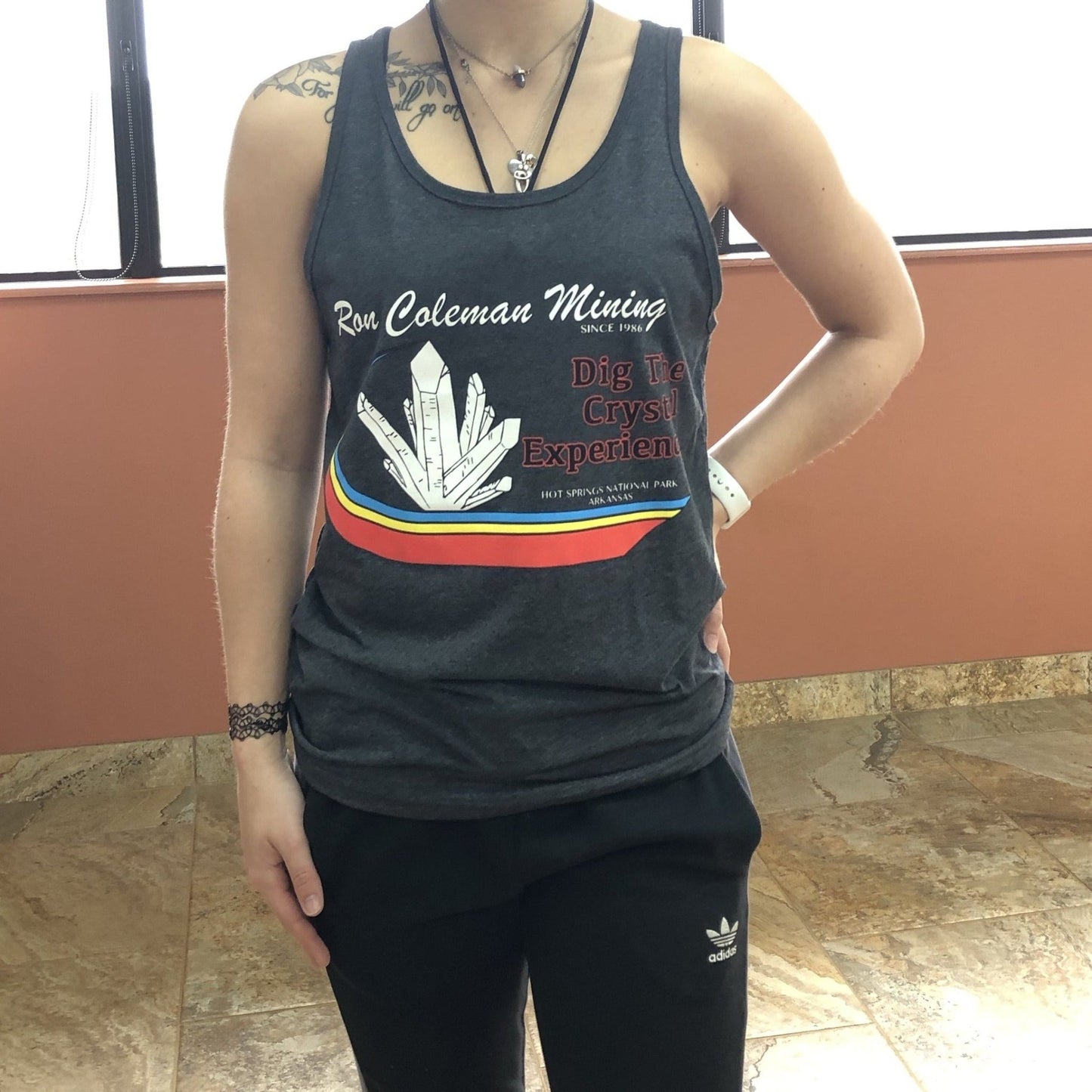 Dark Gray Tank Top Unisex Ron Coleman Mining White Crystal Graphic Rainbow Underneath