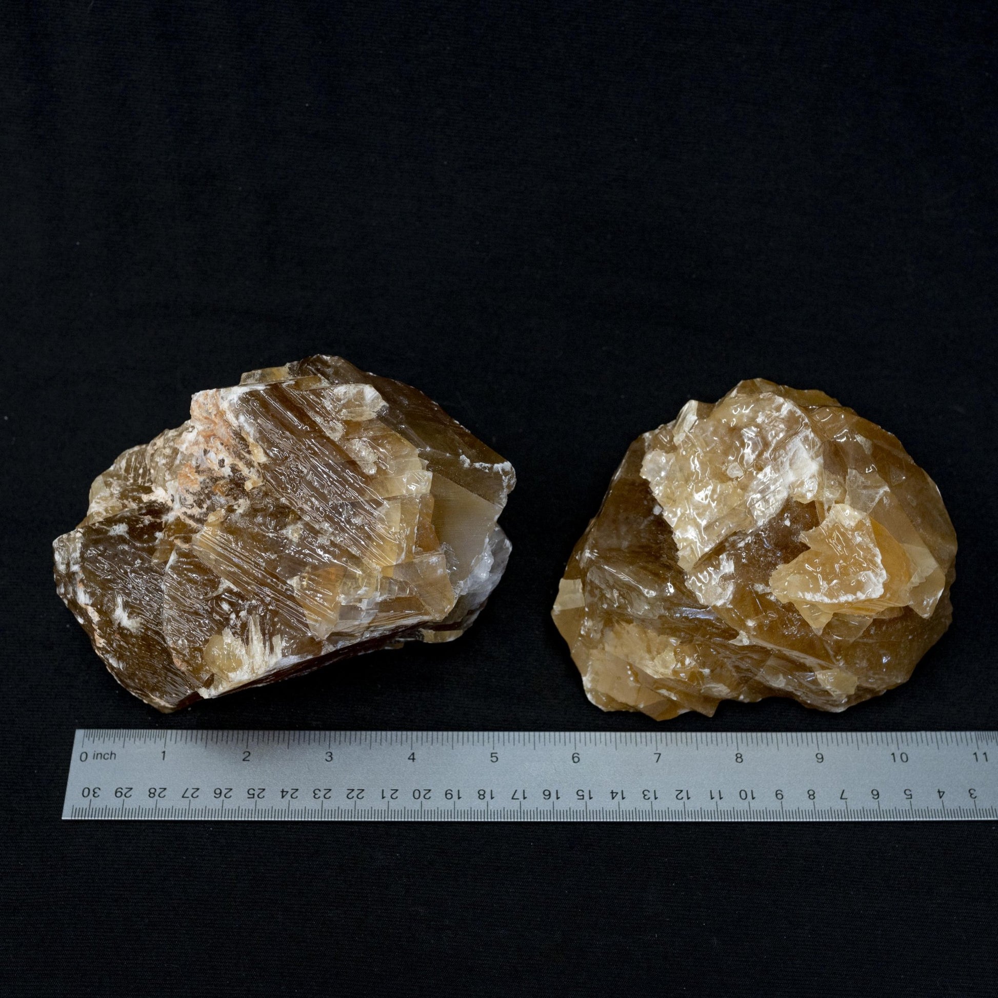 Honey Calcite With Ruler Showing Sizes