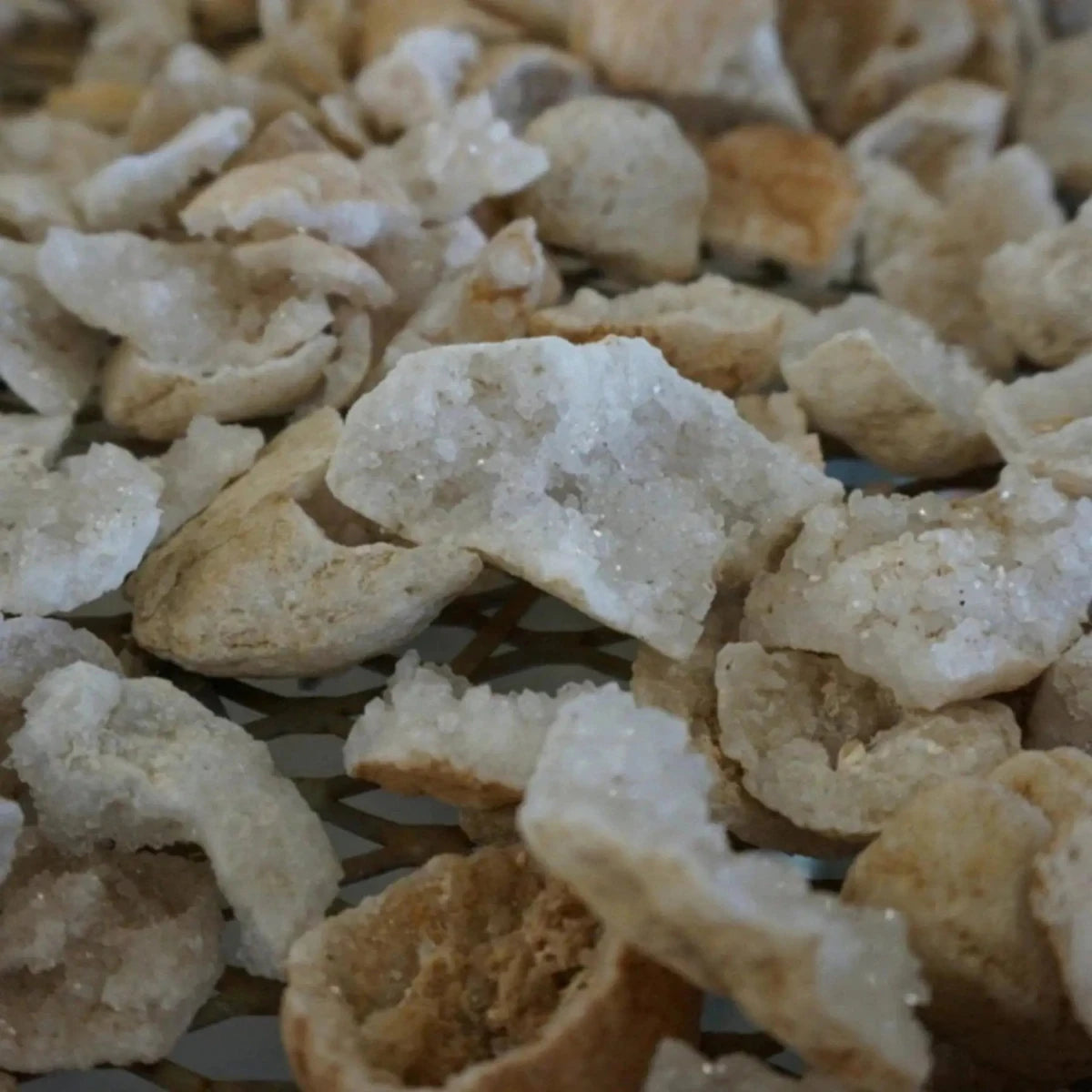 Bin Of Moroccan White Geode Crystal Halves