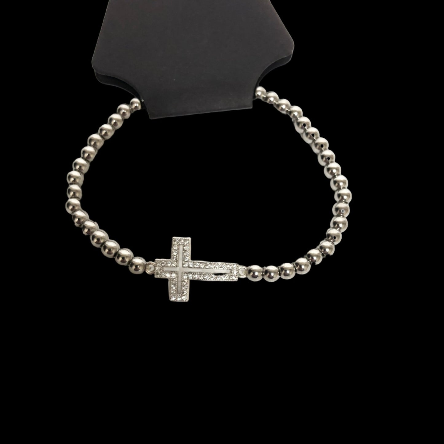 Stretch White Tone Cross Bracelet