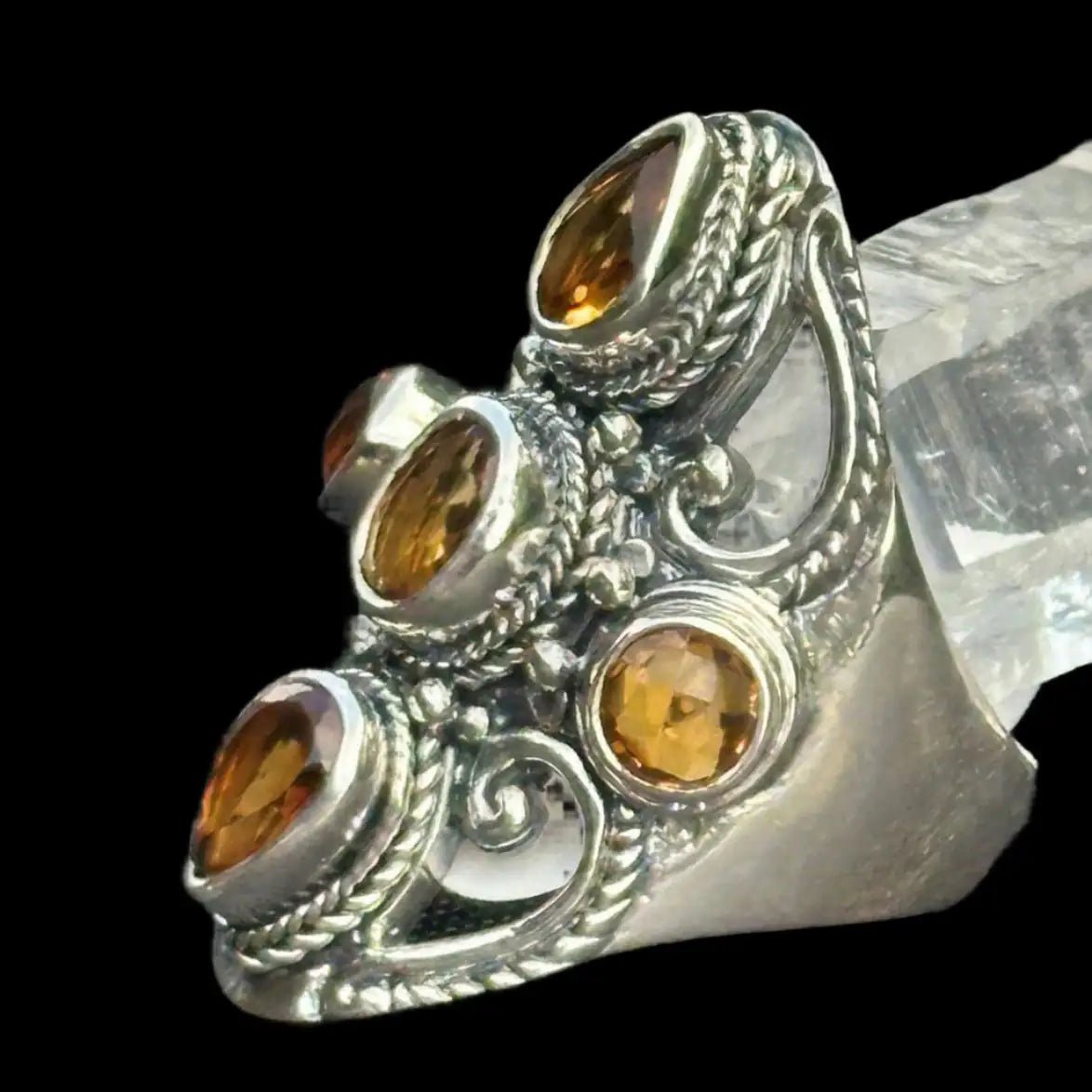 Side View 5 Citrine Stone Sterling Silver Ring