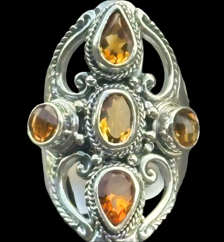 5 Stone Citrine Bezel Set Sterling Ring