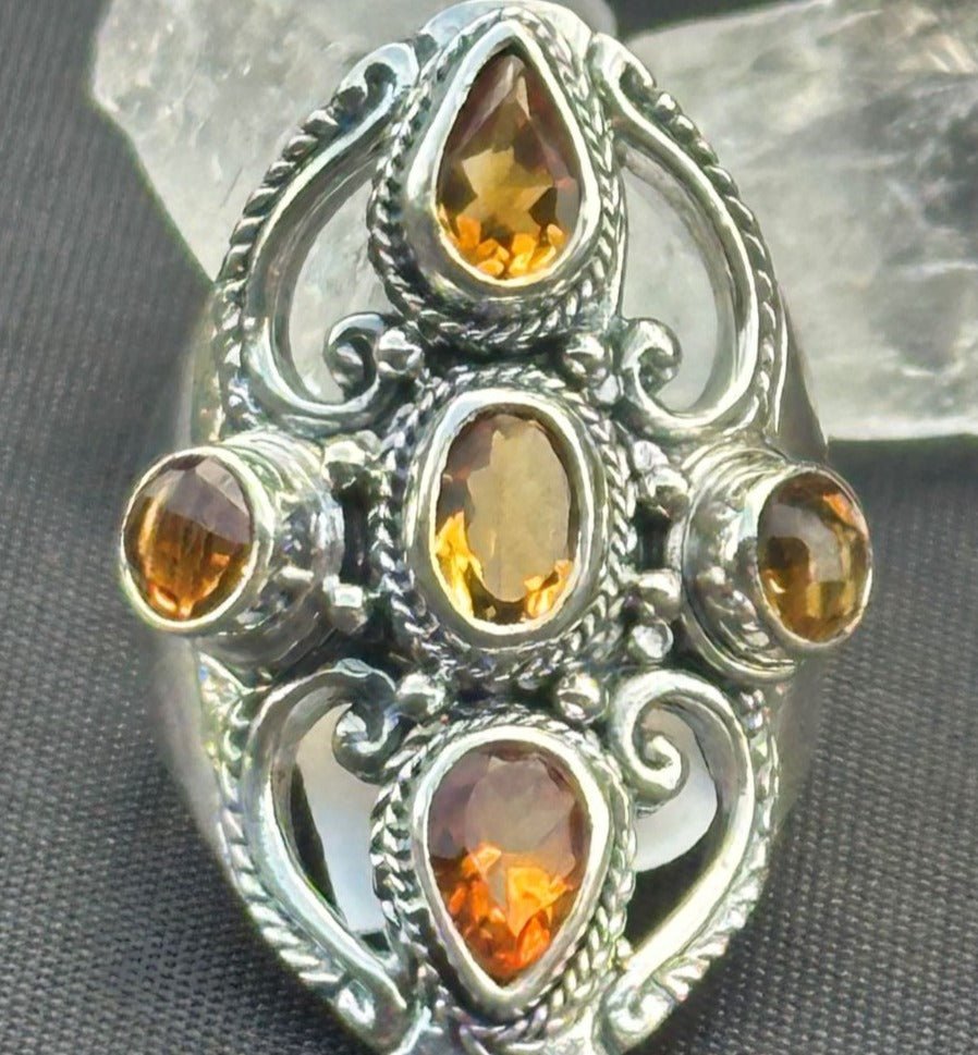 5 Stone Citrine Bezel Set Sterling Ring