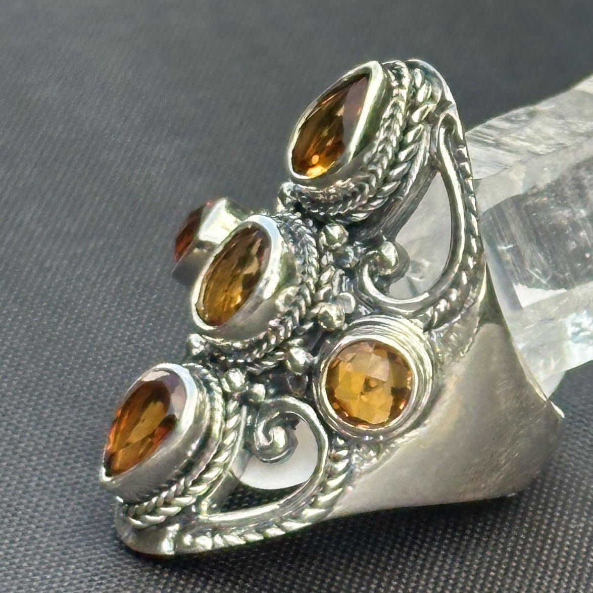 Side View 5 Citrine Stone Sterling Silver Ring