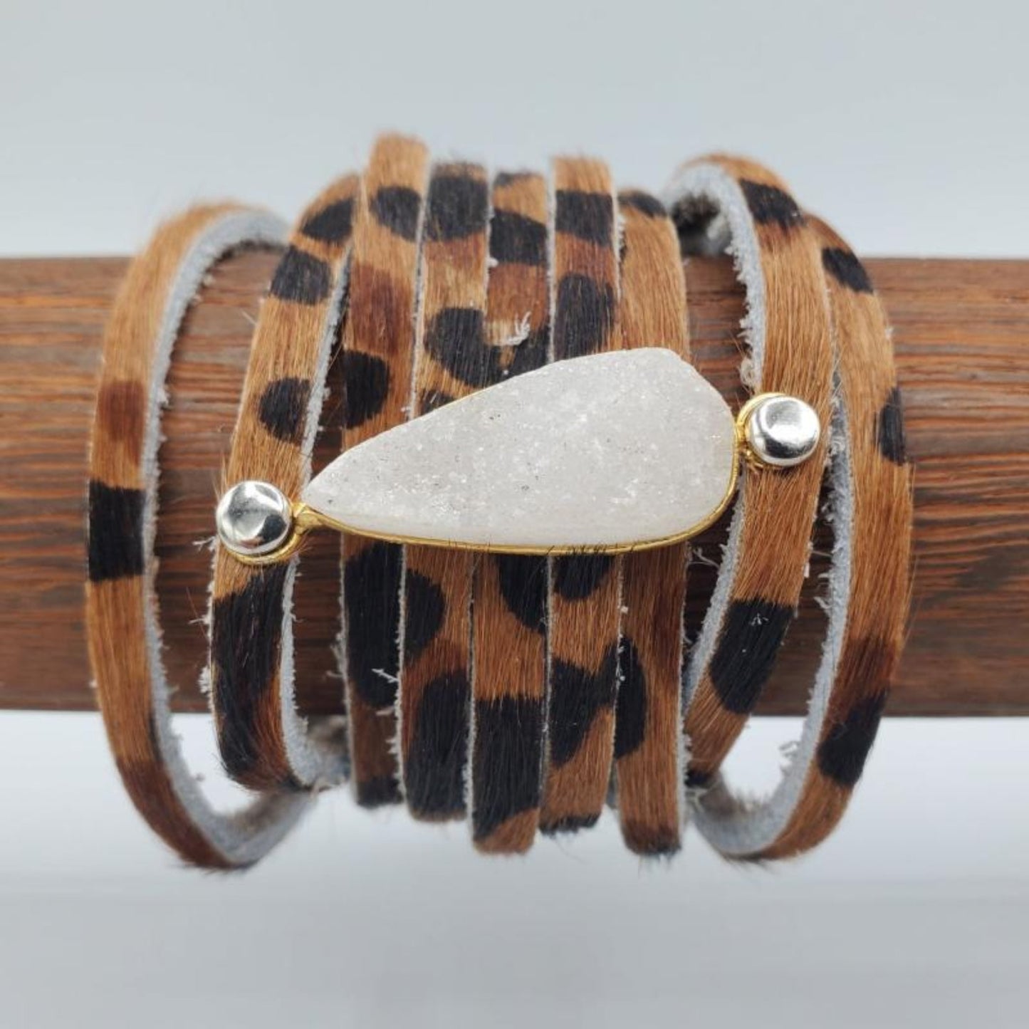 Cheetah Suede Bracelet with White Druzy