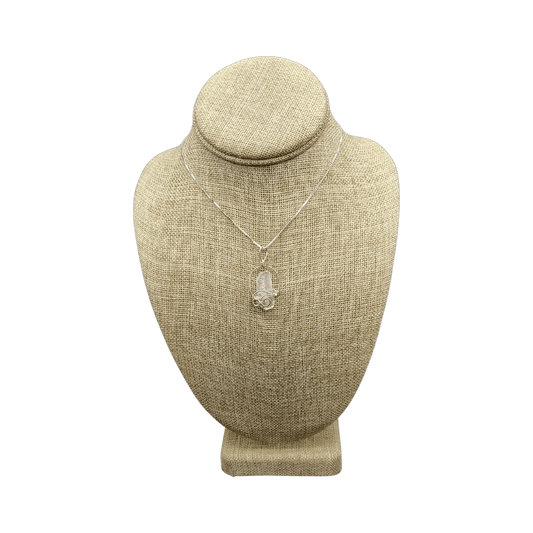 This is a Sterling Silver wire wrapped Quartz crystal point tabby necklace