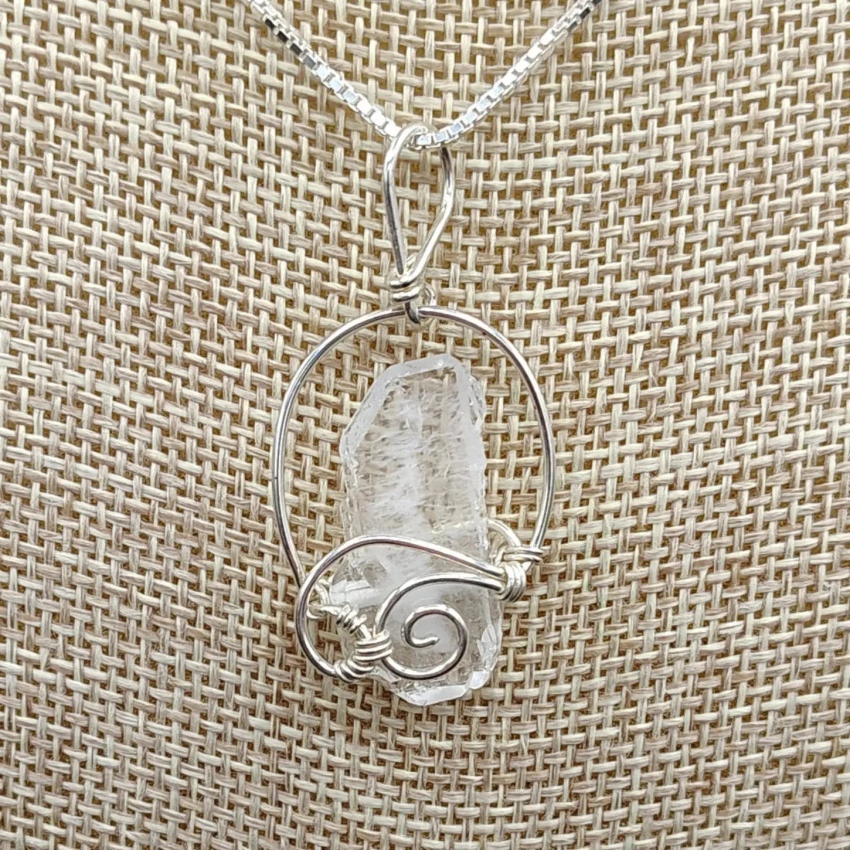 This is a close up of the wire wrapped Quartz crystal point