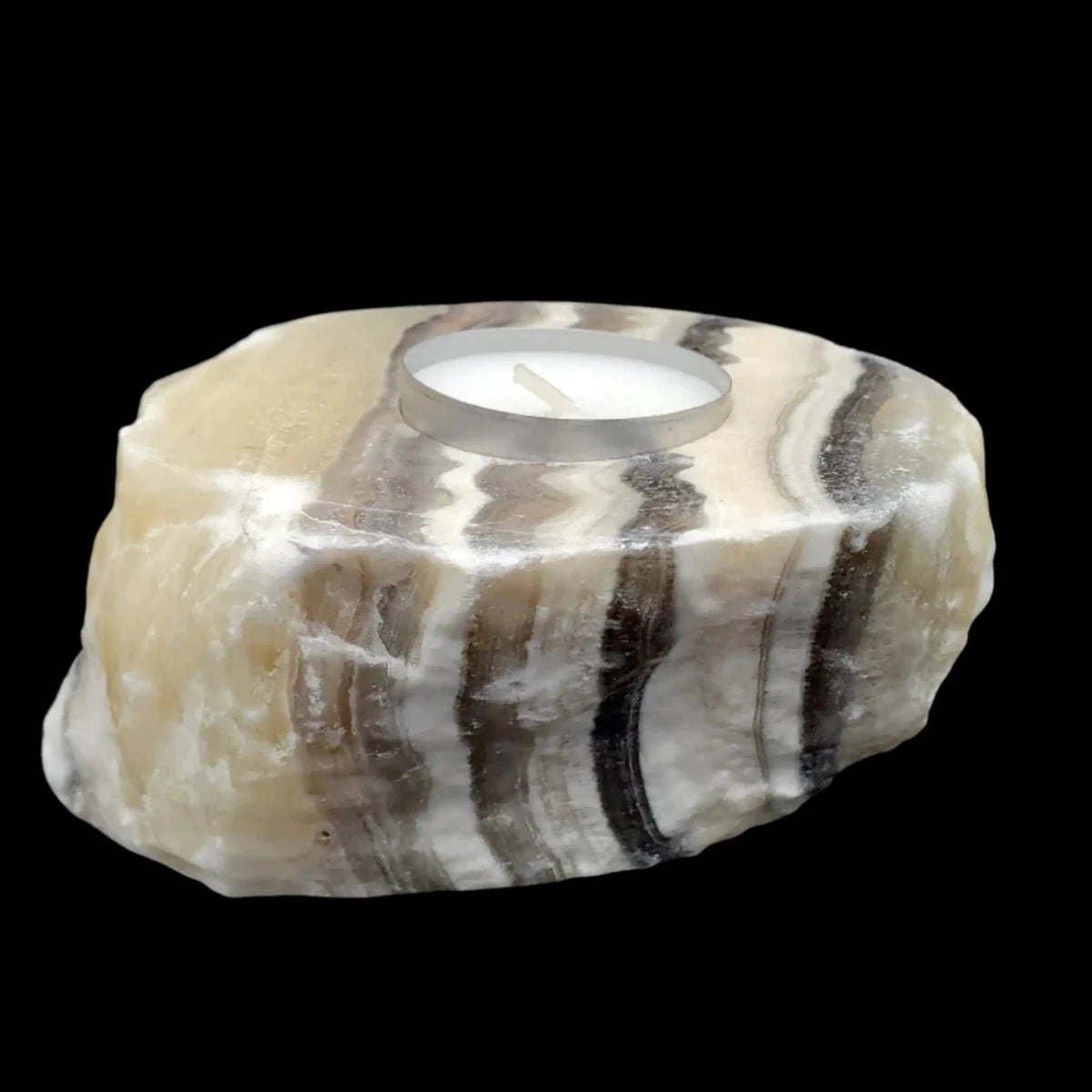 Side View Of Zebra Calcite Candle Holder
