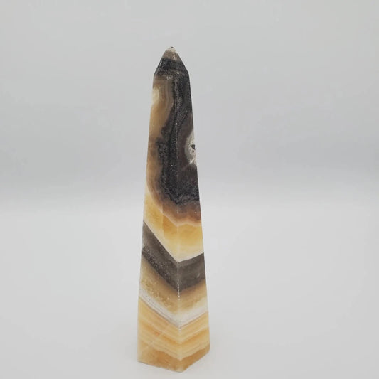 Zebra Calcite Carved Tower Black, Tan Natural Colors
